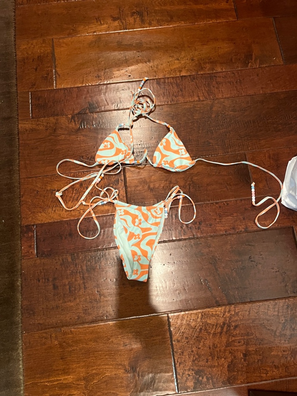 PacSun Swim Aqua and Coral Floral Tie-Side Bikini Bottoms